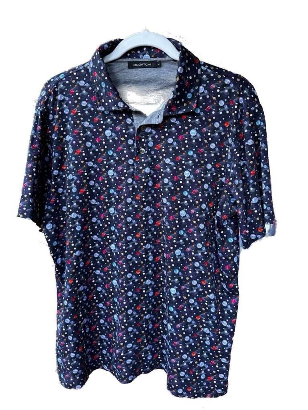 Bugatchi Men's Planet Space Print Polo Shirt Large